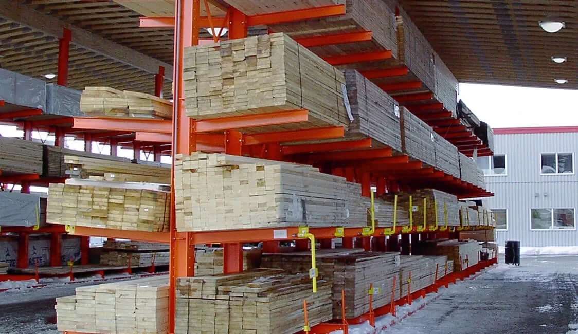Double-sided cantilever warehouse storage system